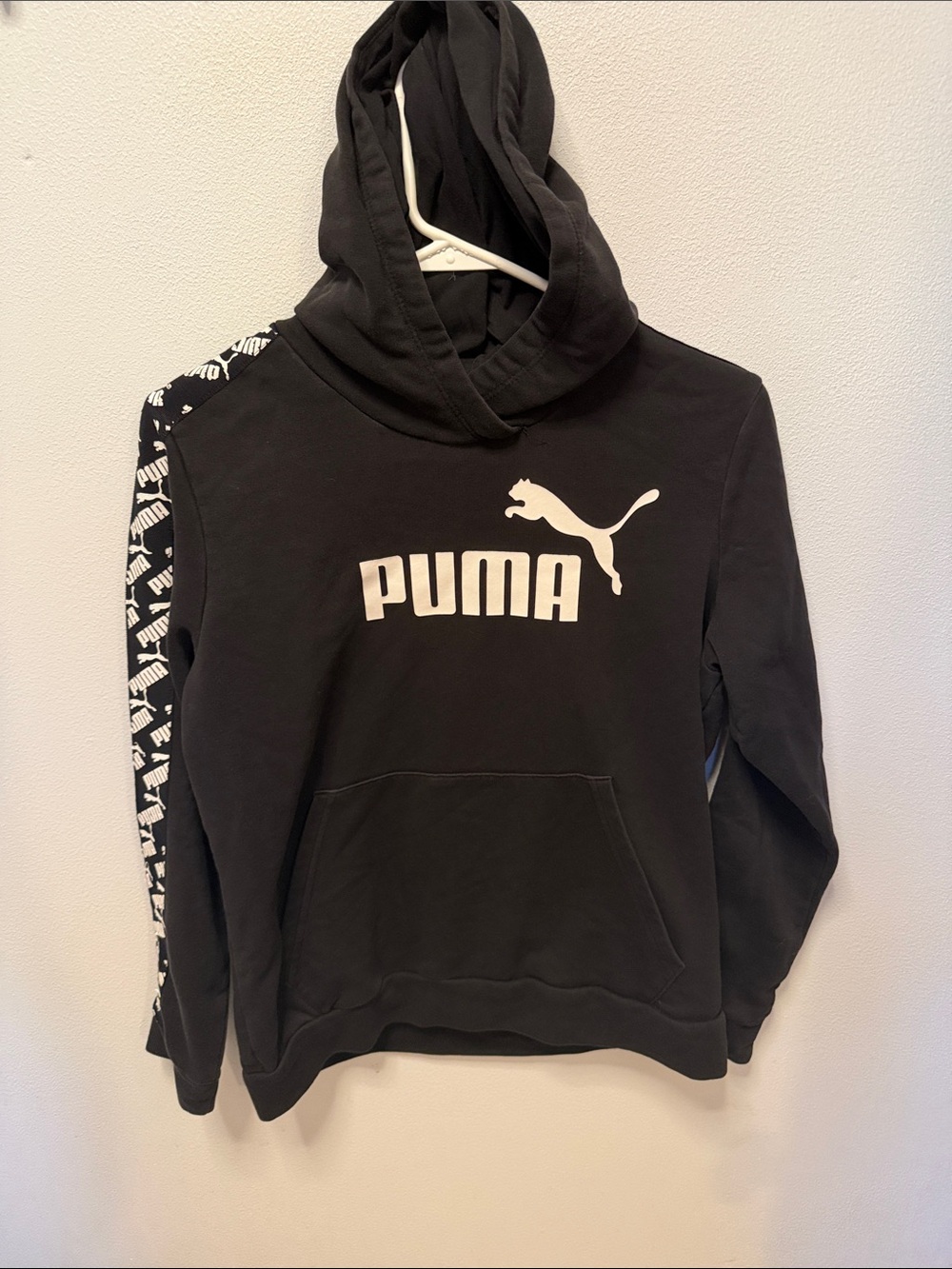 Puma Black Hoodie with White Logo and Branded Sleeve